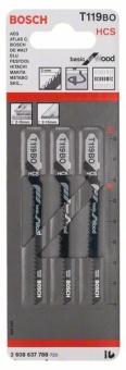 2608637788 Полотно Bosch Basic for Wood / пилка для лобзика по дереву тонкий круговой пропил(T 119 BO) упаковка 3 шт 